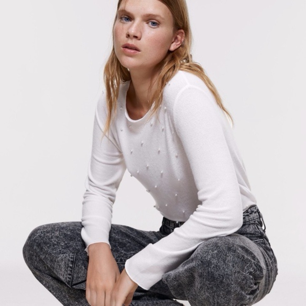 Zara Soft Touch Sweater With Faux Pearls - Picture 3 of 8